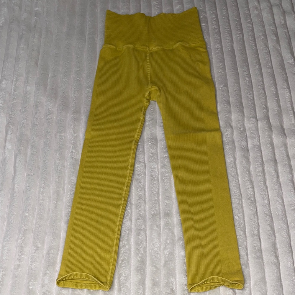 Free People Ribbed High-Waist Leggings in Yellow